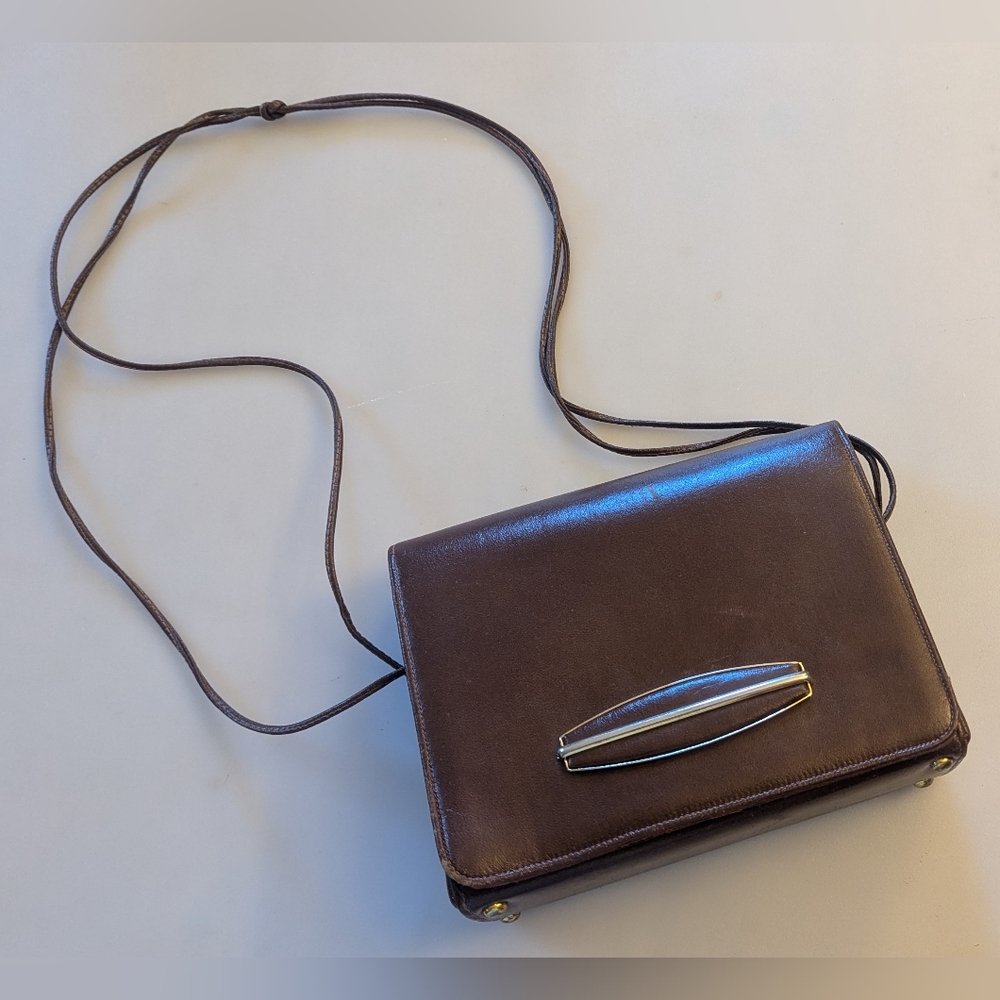 Vintage 1950's Designer Mardane Brown Leather Handbag. Made in the USA. 8"x7"x3"